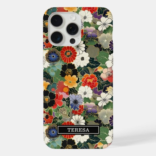 カラフルな和風花柄モノグラム iPhoneケース (裏面)
