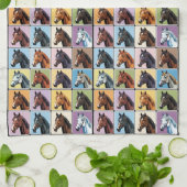 カラフルな四角形の馬柄 キッチンタオル (折り畳み)
