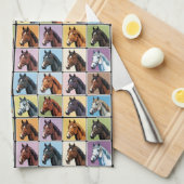 カラフルな四角形の馬柄 キッチンタオル (四つ折り)