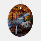 カラフルな回転木馬の馬およびメリー円形行きます セラミックオーナメント (右)