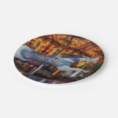 カラフルな回転木馬の馬およびメリー円形行きます ペーパープレート (アングル)