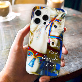 カラフルな回転木馬の馬の写真 ライブ 笑 愛 iPhone 16 PRO MAXケース