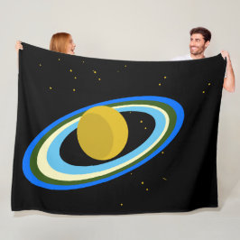カラフルな土星の輪と星 宇宙 フリースブランケット