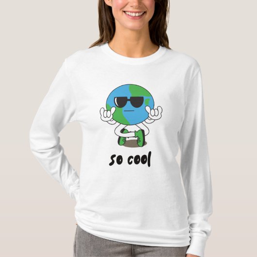 カラフルな地球ロックハンドサイン Tシャツ (正面)