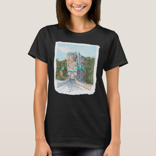 カラフルな城のイラスト Tシャツ (正面)