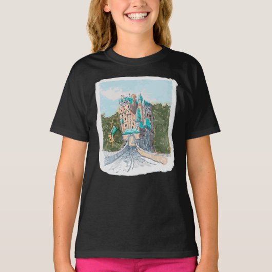 カラフルな城のイラスト Tシャツ (正面)