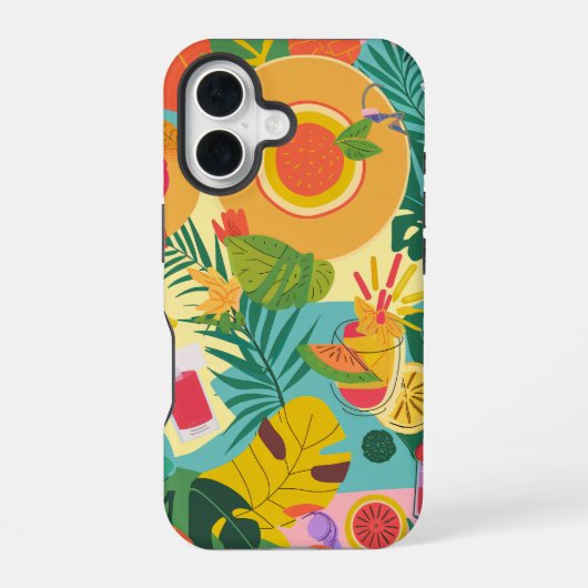 カラフルな夏のパターン iPhone 16ケース (裏面)