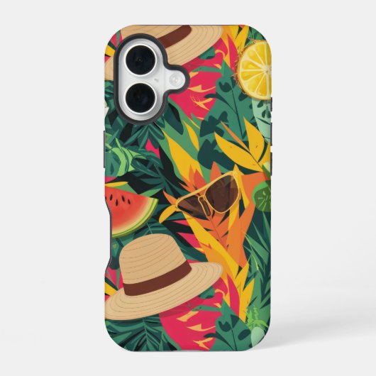 カラフルな夏のパターン iPhone 16ケース (裏面)