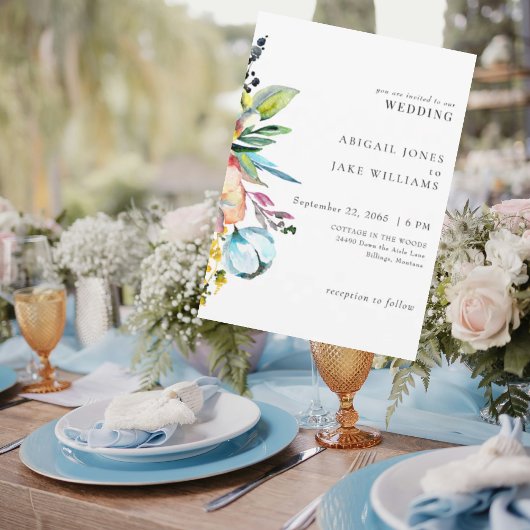 カラフルな夏の花のウェディング 招待状