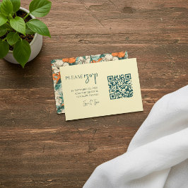 カラフルな夏の花のQRコード、結婚式のRSVP エンクロージャーカード