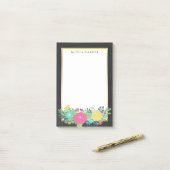 カラフルな夏の花及びフェイクな金ゴールドの名前をカスタムする ポストイット (デスク上)