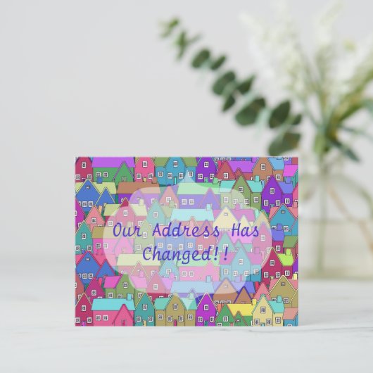 カラフルな多くの家が引越した住所のポストカード 案内ポストカード (スタンド正面)