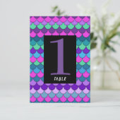カラフルな多色の人魚パーティーテーブルナンバー 招待状 (スタンド正面)