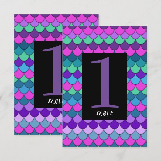 カラフルな多色の人魚パーティーテーブルナンバー 招待状 (正面/裏面)
