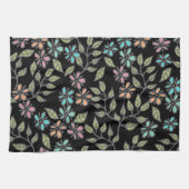 カラフルな多色花柄のブラックティータオル キッチンタオル (横)
