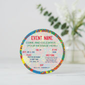 カラフルな大混乱の爆発的なマルチカラースプラッシュレインボー 招待状 (スタンド正面)