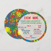 カラフルな大混乱の爆発的なマルチカラースプラッシュレインボー 招待状 (正面/裏面)
