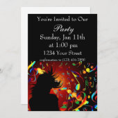 カラフルな女の子のダンスと音符 招待状 (正面/裏面)