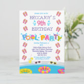 カラフルな女の子のビーサン プールパーティー 招待状 (スタンド正面)