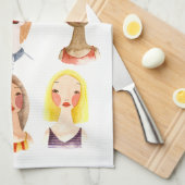 カラフルな女の子の台所タオル キッチンタオル (四つ折り)