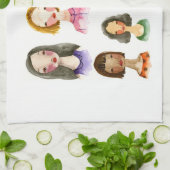 カラフルな女の子の台所タオル キッチンタオル (折り畳み)