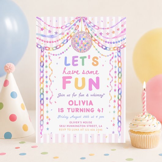 カラフルな女の子の誕生日にペーパーチェーンでディスコパーティ 招待状