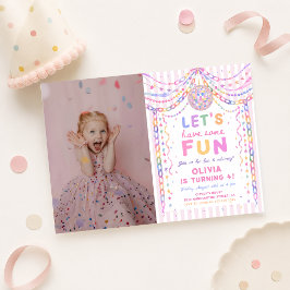 カラフルな女の子の誕生日フォト「ペーパーチェーンのディスコ」 招待状