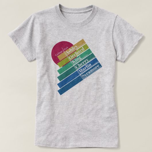 カラフルな女性用カレッジ パークTシャツ Tシャツ (デザイン正面)