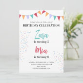 カラフルな子供たちの合同二重誕生日パーティー 招待状 (スタンド正面)