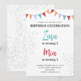 カラフルな子供たちの合同二重誕生日パーティー 招待状