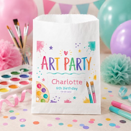 カラフルな子供のアートパーティー 6歳の誕生日お絵かき フェイバーバッグ