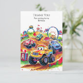 カラフルな子供のモンスタートラック誕生日 サンキューカード (スタンド正面)
