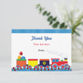 カラフルな子供の列車の誕生日パーティーお礼 サンキューカード (スタンド正面)