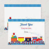 カラフルな子供の列車の誕生日パーティーお礼 サンキューカード (正面/裏面)