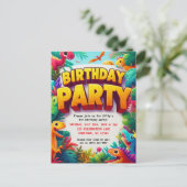カラフルな子供の恐竜の誕生日パーティー ポストカード (スタンド正面)