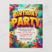 カラフルな子供の恐竜の誕生日パーティー ポストカード (正面)