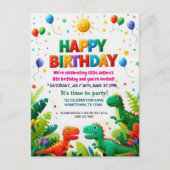 カラフルな子供の恐竜の誕生日パーティー ポストカード (正面)