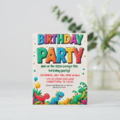 カラフルな子供の恐竜の誕生日パーティー ポストカード (スタンド正面)