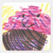 カラフルな子供の描いた棒人間 スクエアシール (正面)