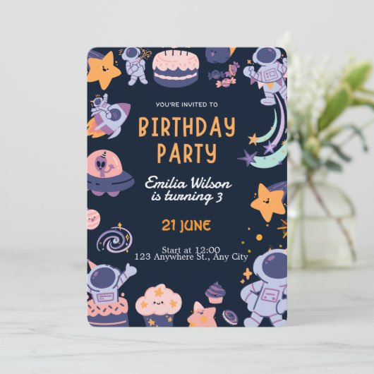 カラフルな子供の誕生日パーティーのデザイン – 楽しい 招待状 (スタンド正面)