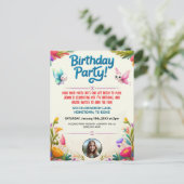 カラフルな子供の誕生日パーティーの写真招待状 ポストカード (スタンド正面)