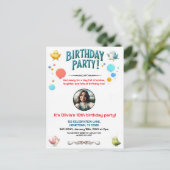 カラフルな子供の誕生日パーティー写真招待状 ポストカード (スタンド正面)