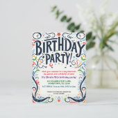 カラフルな子供の誕生日パーティー招待状 ポストカード (スタンド正面)