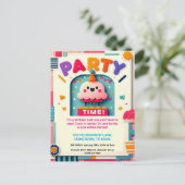 カラフルな子供の誕生日パーティー招待状 ポストカード (スタンド正面)