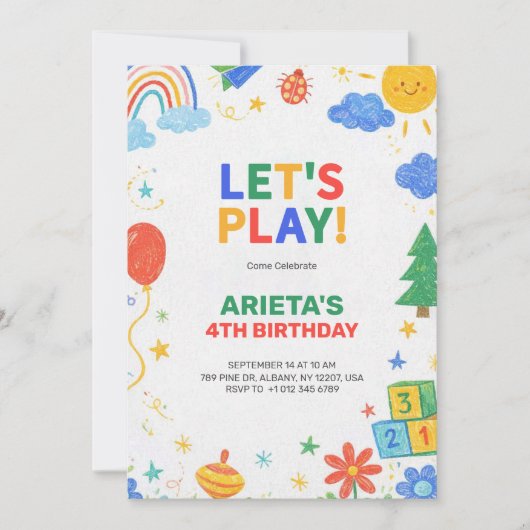 カラフルな子供の誕生日招待状 招待状 (正面)
