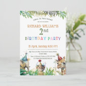 カラフルな子供の野生動物サファリパーティーバースデー 招待状 (スタンド正面)