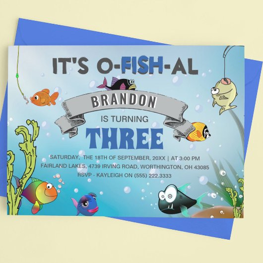カラフルな子供のO-FISH-ALお誕生日おめでとう 招待状