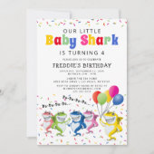 カラフルな子供サメの誕生日パーティー 招待状 (正面)