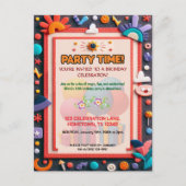 カラフルな子供用フェルト誕生日パーティー招待状 ポストカード (正面)