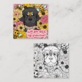 カラフルな子供部屋のバレンタインカード ハチ イヌ 子犬 ノートカード (正面/裏面)